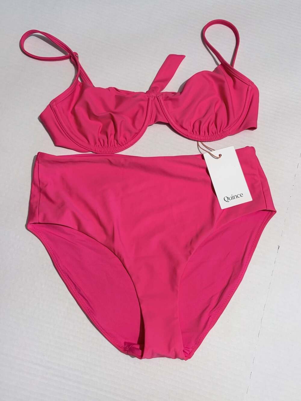 Quince Recycled Underwire Bikini Top and High-Waisted Bottom Set, Hot Pink, Size